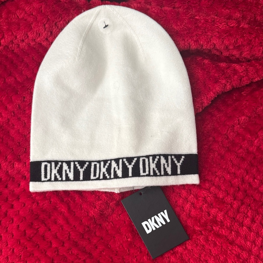 DKNY Kids White Hat with Black Logo Trim